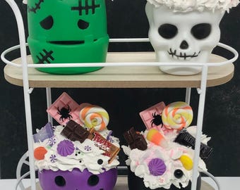 Handcrafted Miniature Halloween Candy Pails, Faux Whipped Toppers