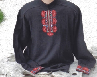 bulgarian folk shirt dusty pink floral embroidery button up shirt men ethnic slavic shirt pagan wedding groomsmen attire chic rustic shirt