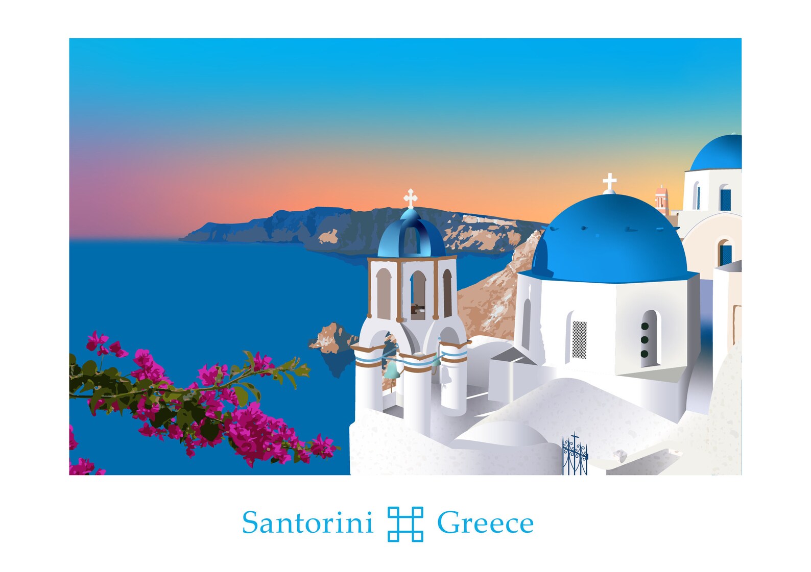 Santorini Print Santorini Artwork Santorini Postcard Etsy