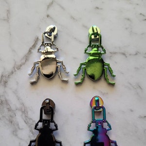 Beetle #5 Zipper Pulls, Beetlejuice, Rainbow, Gunmetal, Light Gold, Chrome, Large Zipper Pulls,
