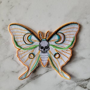 Skull Death Moth glow in the dark iron on patch sew on mending badge