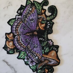 Woodland Garden Moth iron on patch, animal, flowers, mushrooms, cloths decoration,