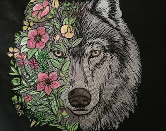Wolf in flowers iron on patch/ iron on / sew on/ embroidery patch, flowers, bag decoration, jacket patch, gift ideas, school patches