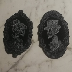 His and Her Skeleton portrait iron on patch / badge /