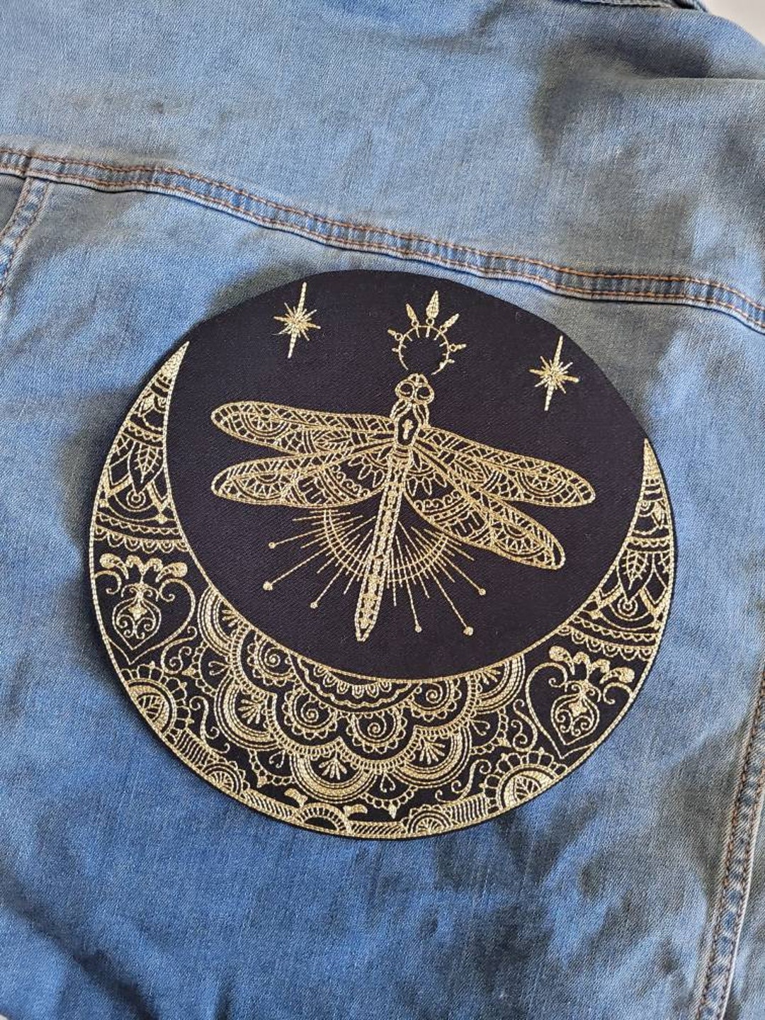 Mehndi Magic Dragonfly Crescent Moon Iron On Patch Sew On Patch 