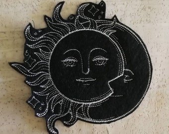 Sun and moon iron on patch, sew on/ embroidered patch, jacket or bag decoration, gift ideas, school patches,