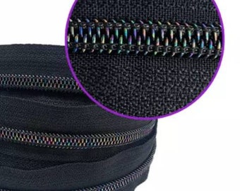 Iridescent Rainbow Zipper Teeth with Black Zipper Tape #5, Rainbow, midnight Teeth, bag hardware,