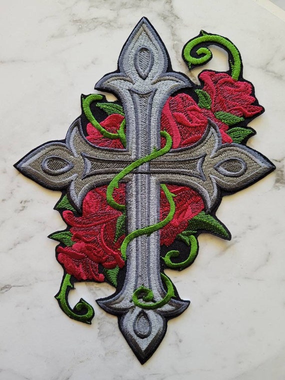 Gothic Cross with Roses Patch