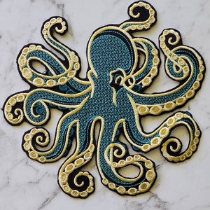 Large two tone Octopus iron on patch/ sew on patch /embroidered patch / Gothic patch, jacket or bag decoration, gift ideas,