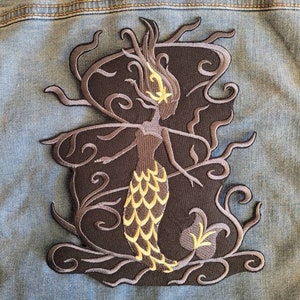 Kleine zeemeermin opstrijkpatch/naai patch, sprookjes halloween, tas, decoratie, jas, grote patch, cadeau, gotisch, kostuumdecoratie