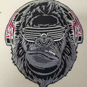 Music Gorilla opstrijkpatch opnaai badge, jas, tassen, badge, leuk, cadeau-ideeën, dier