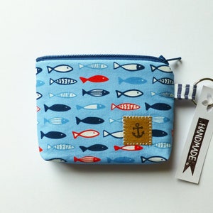 maritime mini bag with fish, light blue key case with fish, blommablu image 1