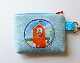 maritime peephole mini bag with beach houses, maritime key case for the summer holidays, blommablu