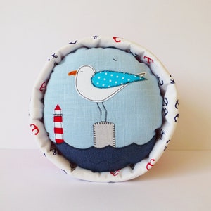 maritime egg basket with seagull and lighthouse, breakfast ideas, fabric egg basket, vacation, blommablu