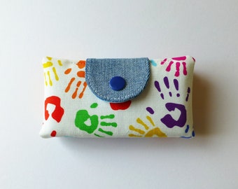 Tissue bag with colored hands, Tatüta for children, gift for painters, blommablu