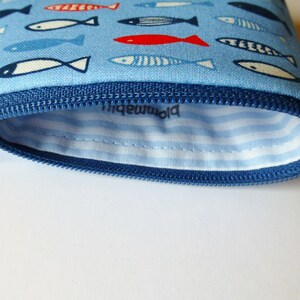 maritime mini bag with fish, light blue key case with fish, blommablu image 3