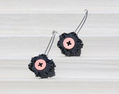 Daisy Flower Earrings from Recycled Denim with Blush Light Pink Button Silver Kidney Earrings for Spring Birthday Gift to my Step Sister