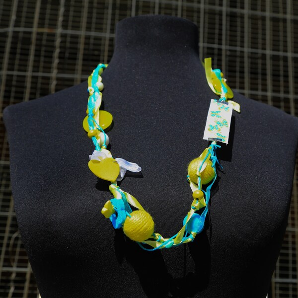 Chartreuse Ink Rubber & Fabric Necklace main image 1