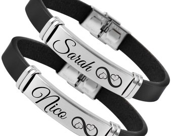 Partner Set Lederarmband  Set Wunsch Gravur Herz  Spruch Name Datum Verlobung Valentine Liebe Armband Männer Frauen Geschenk