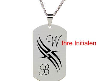 Stainless Steel Pendant Dogtag & Tank Chain with Desired Engraving Initials Tribal