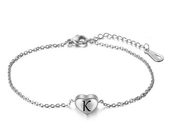 Fine stainless steel bracelet with heart for women and girls with desired letters