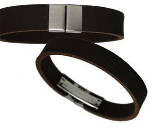 Herren Büffel Lederarmband mit Edelstahl Falt Verschluss Robust Minimalistisch trageangenehm Handarbeit Geschenk Anfertigung schwarz 14 mm