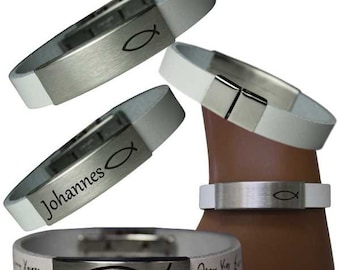 Children's leather bracelet engraving fish confirmation communion stainless steel clasp handmade production gift faith church confirmation fish