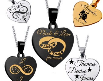 Stainless steel heart pendant chain engraving love friendship zodiac sign