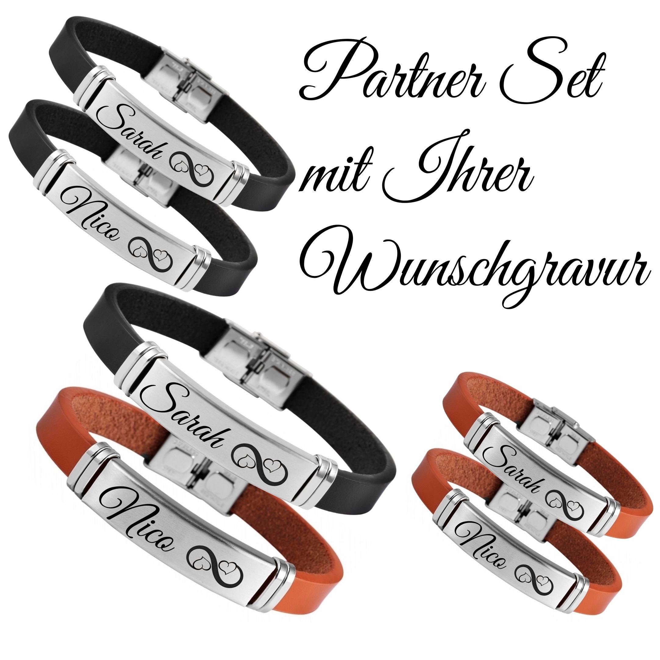 Partner Set Lederarmband Set Wunsch Gravur Herz Spruch Name Datum