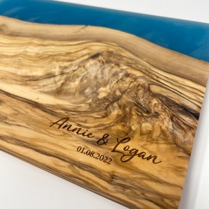 Personalized Engraved Cutting Board | Olive Wood [10 x 7"] Laser Engraved River Resin Board |  Christmas Gift | Cheese Charcuterie |