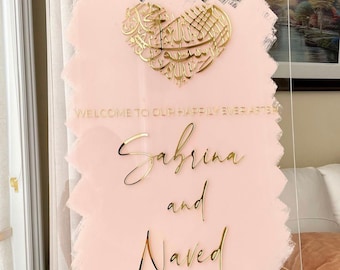 パーソナライズされたアクリルウェディングウェルカムサイン、3Dアラビア書道