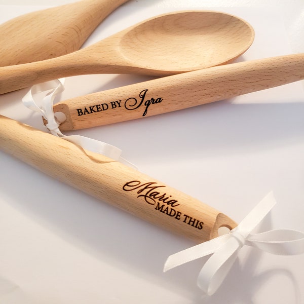 Personalized Wooden Spoon for Kitchen, Christmas Gift, Mothers Day, Gift Ideas, Gift for Bakers, Mixing Spoon, Laser Engraved