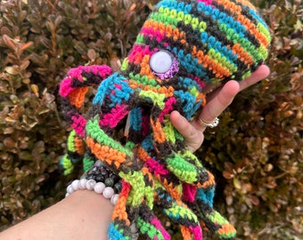 Handmade Neon Psychedelic Black Light Reactive Crocheted Octopus