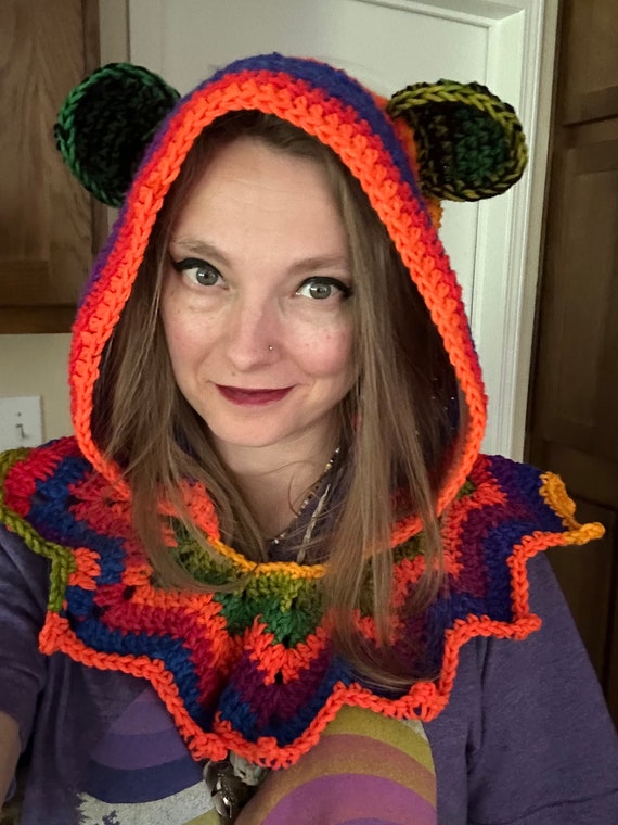 NWOT Handcrafted Crochet hood, Neon Kids Funny Azteca Hood Crochet Pattern (6280-25) main image 2