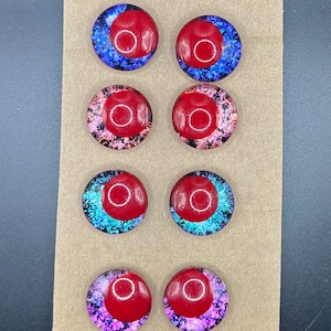 6x Handpainted Kawaii Safety Eyes: 24mm Red Pupil Holographic Plastic Eyeballs
