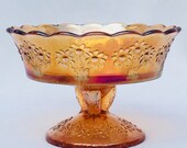 Fenton Carnival Glass Scalloped Edge Orange Tree Marigold Compote