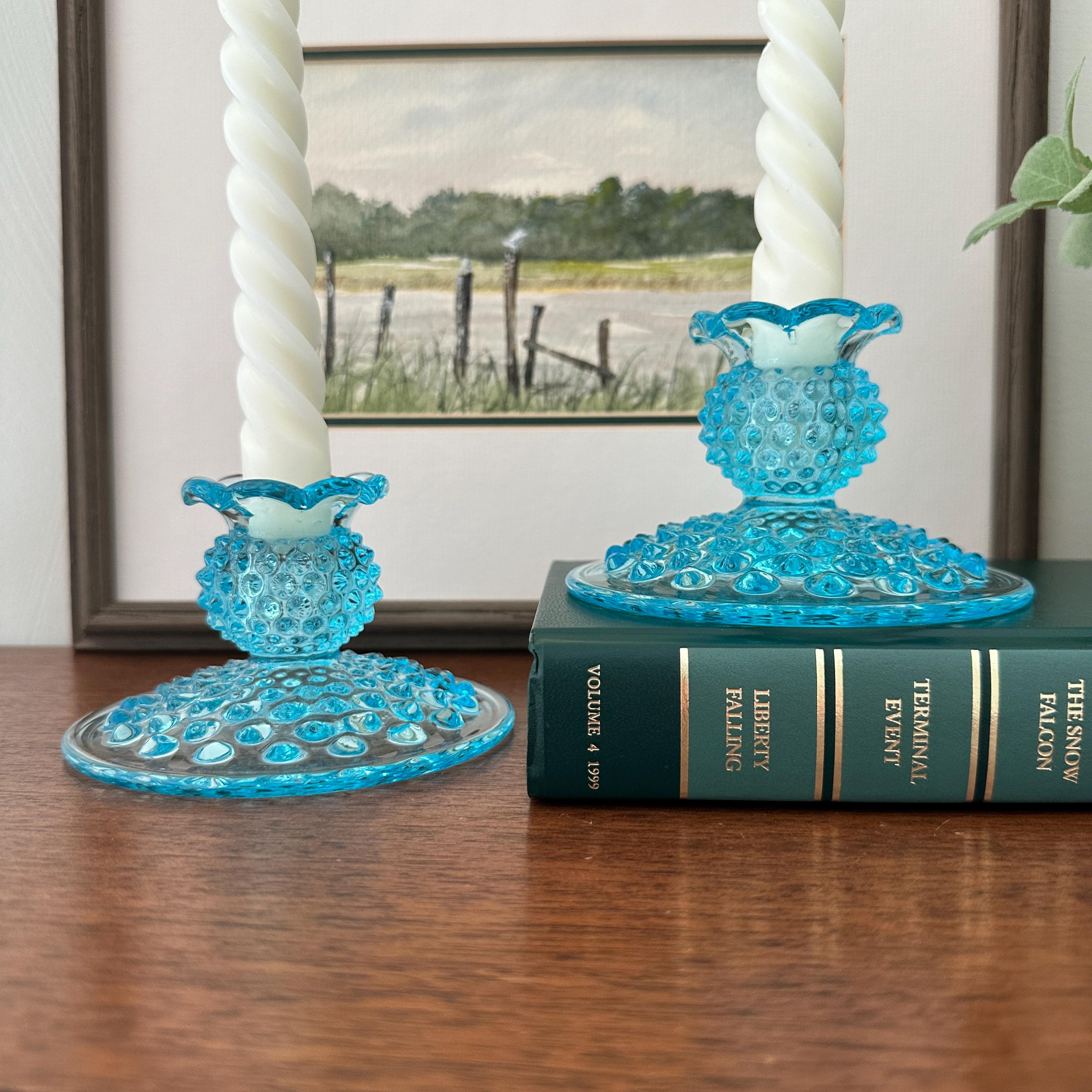 Vintage Blue Fenton Candle Holders - Etsy