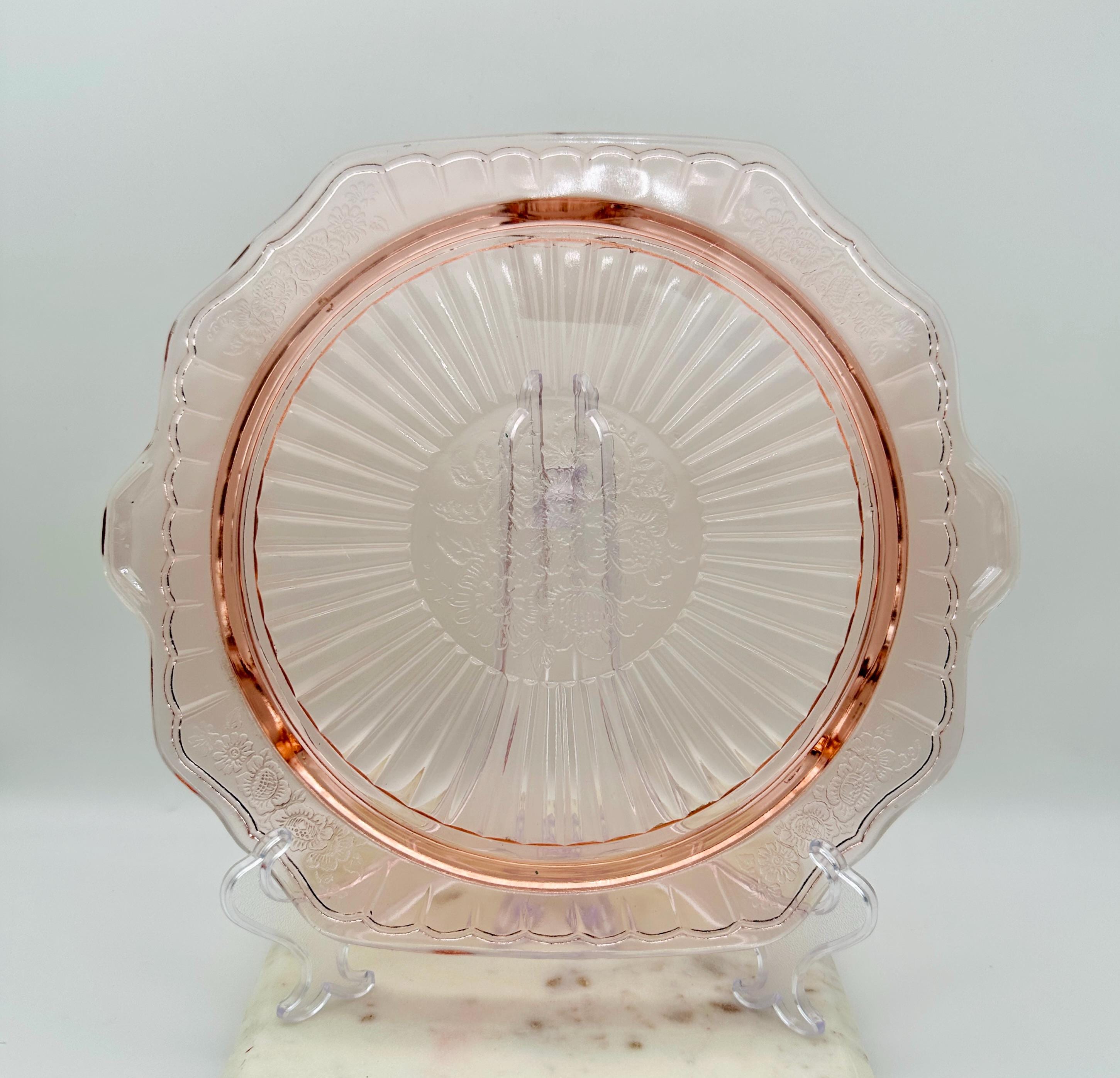 Pink Depression Glass Cake Plate Hocking Glass Mayfair Open Rose Low Cake  Stand Vintage Wedding Shower Table Decor Pastel Cake Server Gift