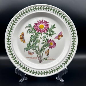 Portmeirion Botanic Garden geblümte Chrysantheme Coccineum 10,5-Zoll-Teller Rosa Florals mit Schmetterlingen Fine China Made in Britain