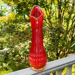 Vintage LE Smith Amberina Red Swung Vase: Thousand Eye Mid Century Modern Decor