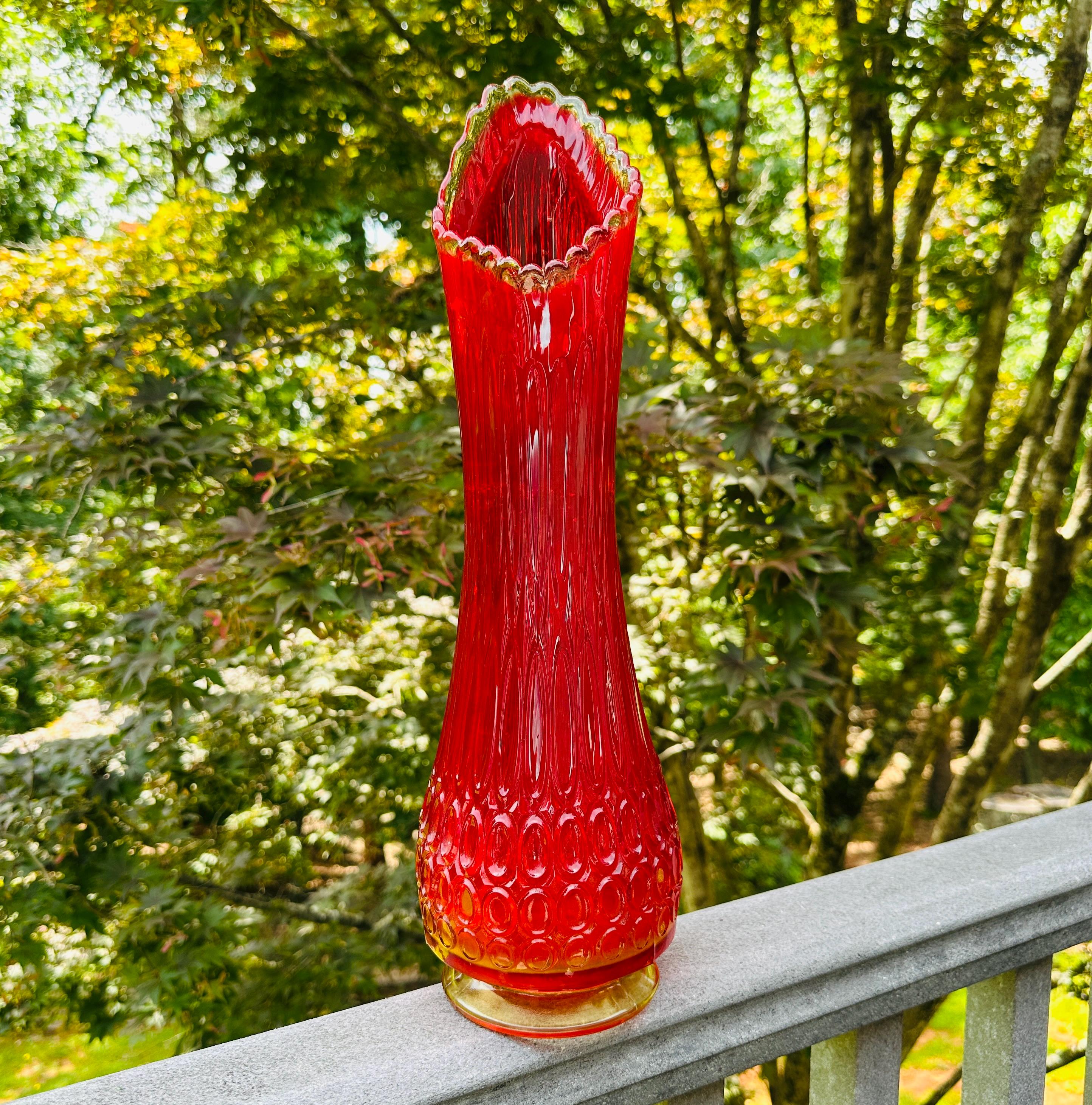 Vintage LE Smith Amberina Red Swung Vase: Thousand Eye Mid Century Modern Decor