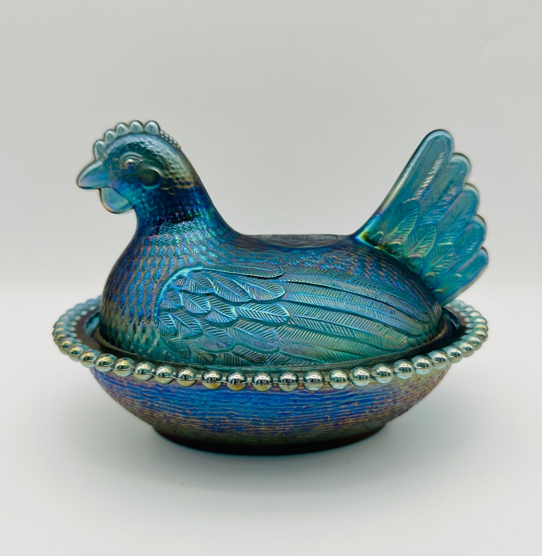 Indiana Glass Blue Carnival Glass Hen on Nest Candy Dish Etsy Australia