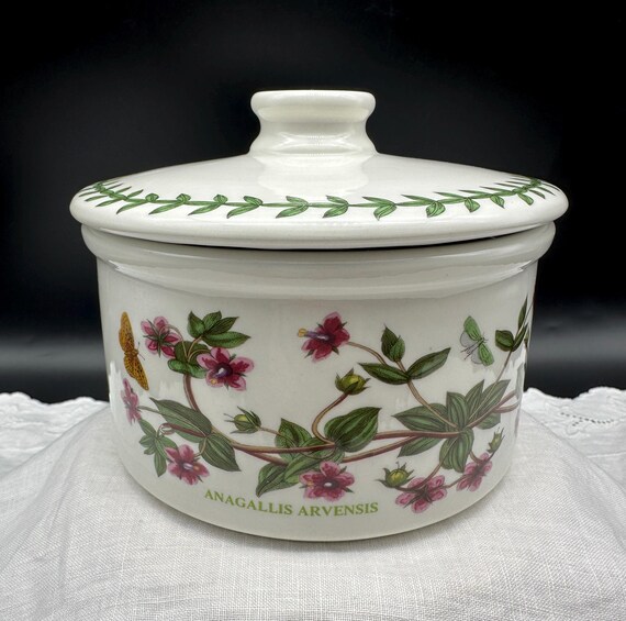 Portmeirion Botanic Garden Pimpernel Individual Casserole With Lid Pink Florals Green Leaves and Butterflies Candy Dish Made in Britain Etsy Canada