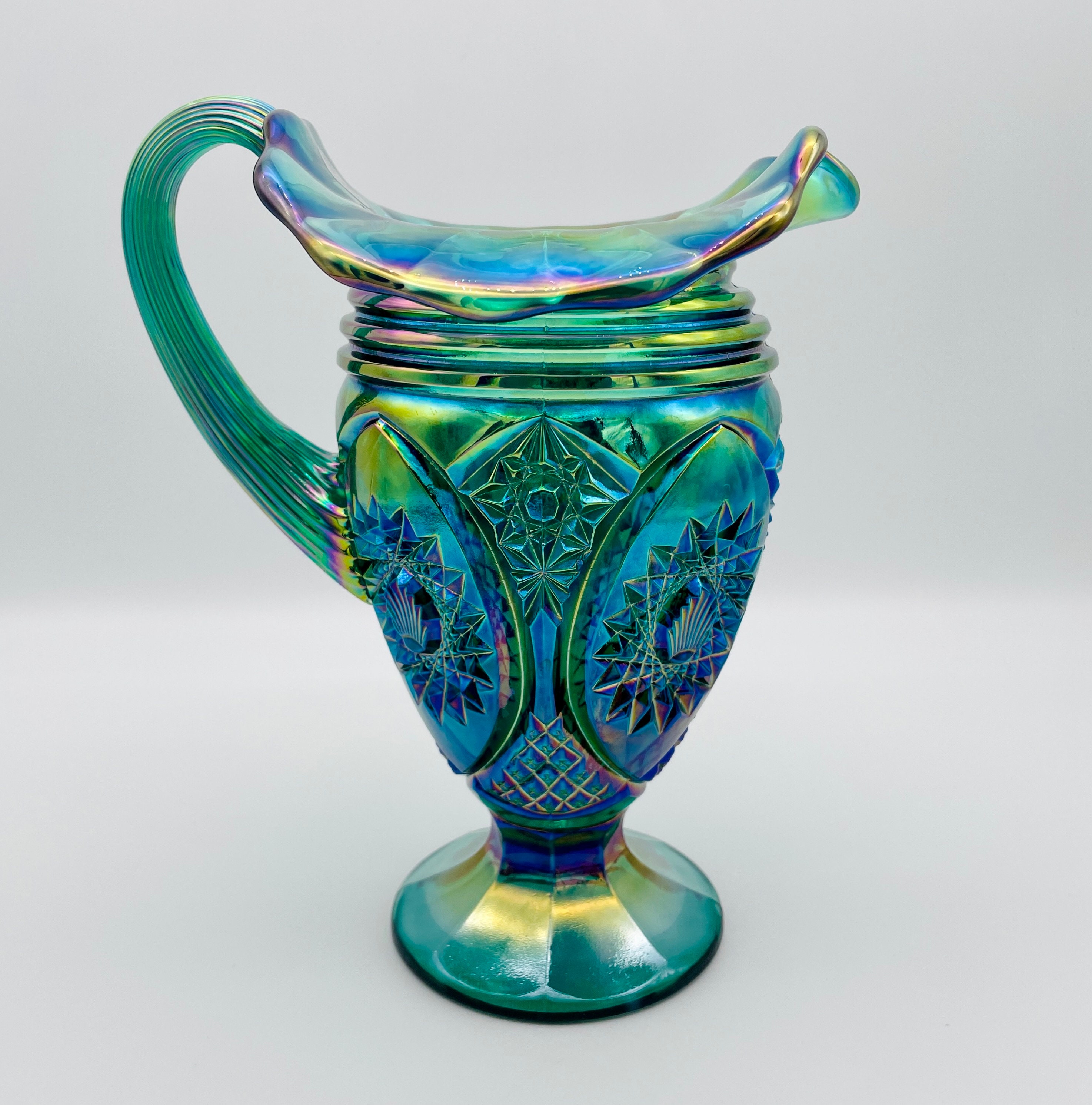 Fenton Spruce Green Carnival Glass Pitcher in the hobstar pattern ...