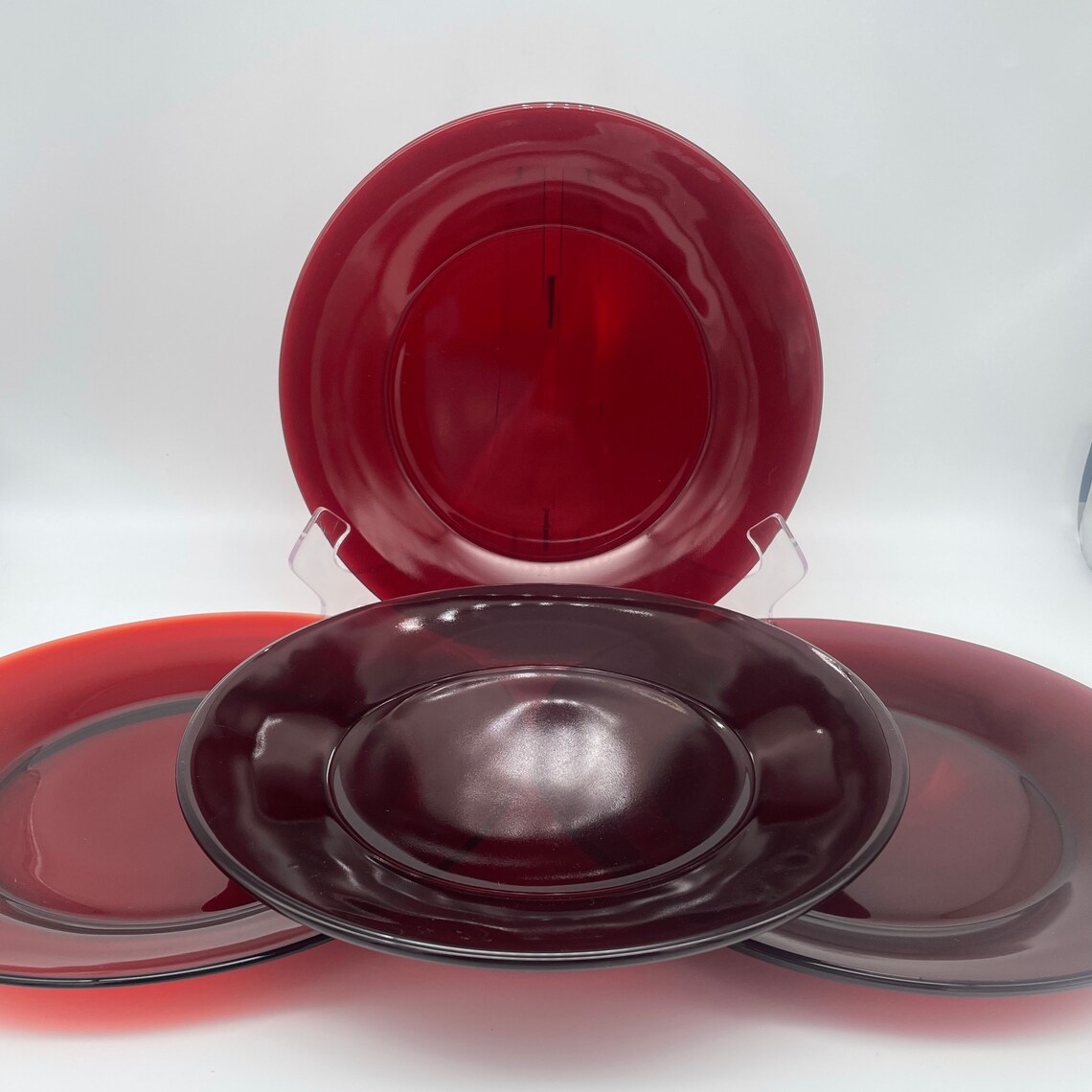 Set of Four Royal Ruby Red Glass Dinner Plates 9 inch Etsy