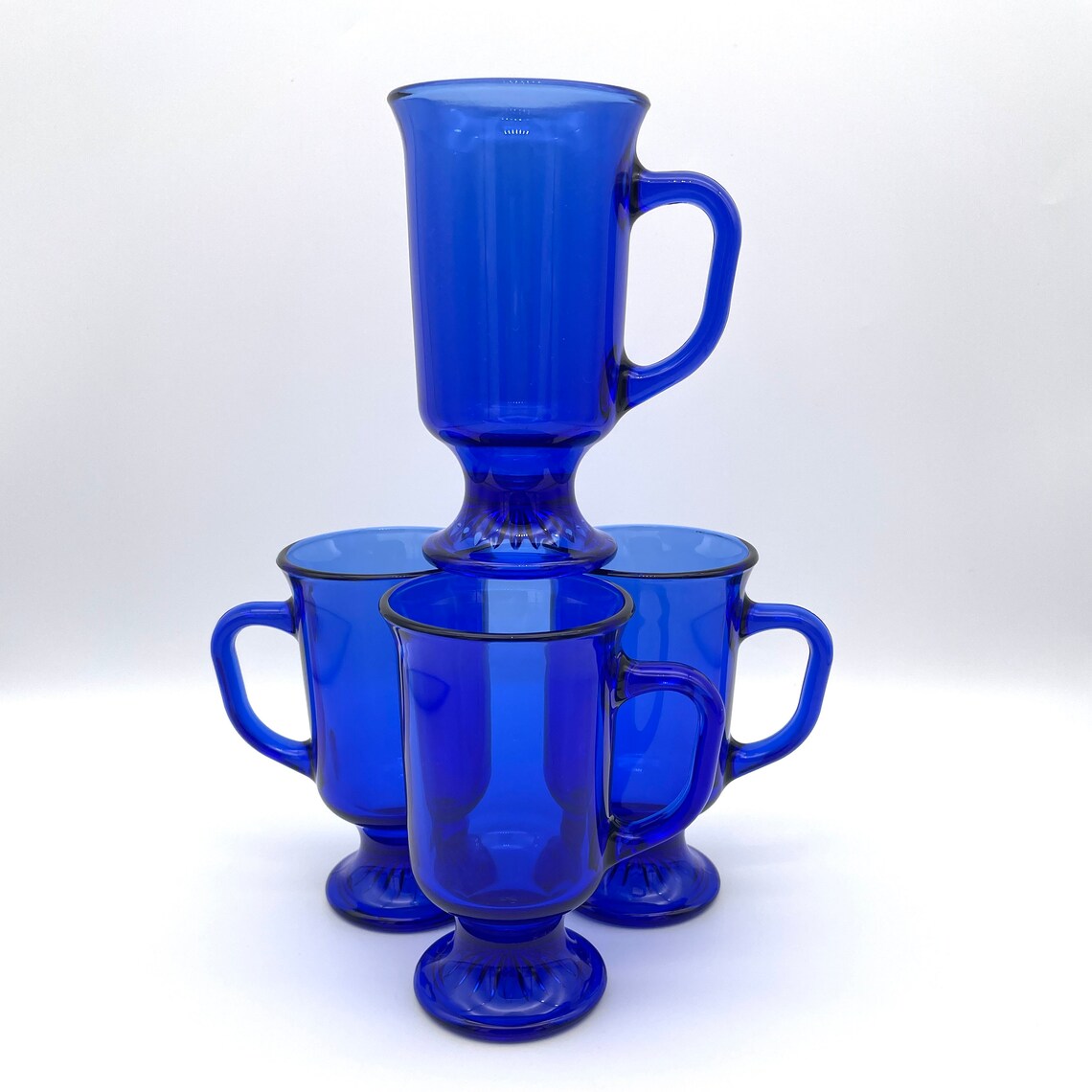 Vintage Anchor Hocking Cobalt Blue Glass Footed Irish Coffee Etsy