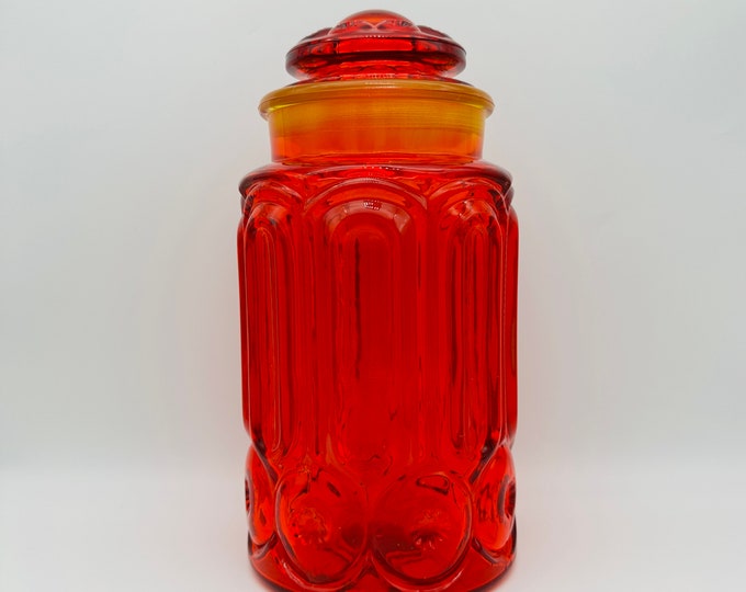 L E Smith, Moon and Stars, Red Amberina Glass, Extra Large Glass