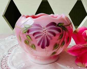 Rosalene Vase, Fenton Rosalene Pink Honor Collection Hand Painted Limited Edition Rose Bowl, Pink Rosalene Glass Rose Vase, Pink Home Decor