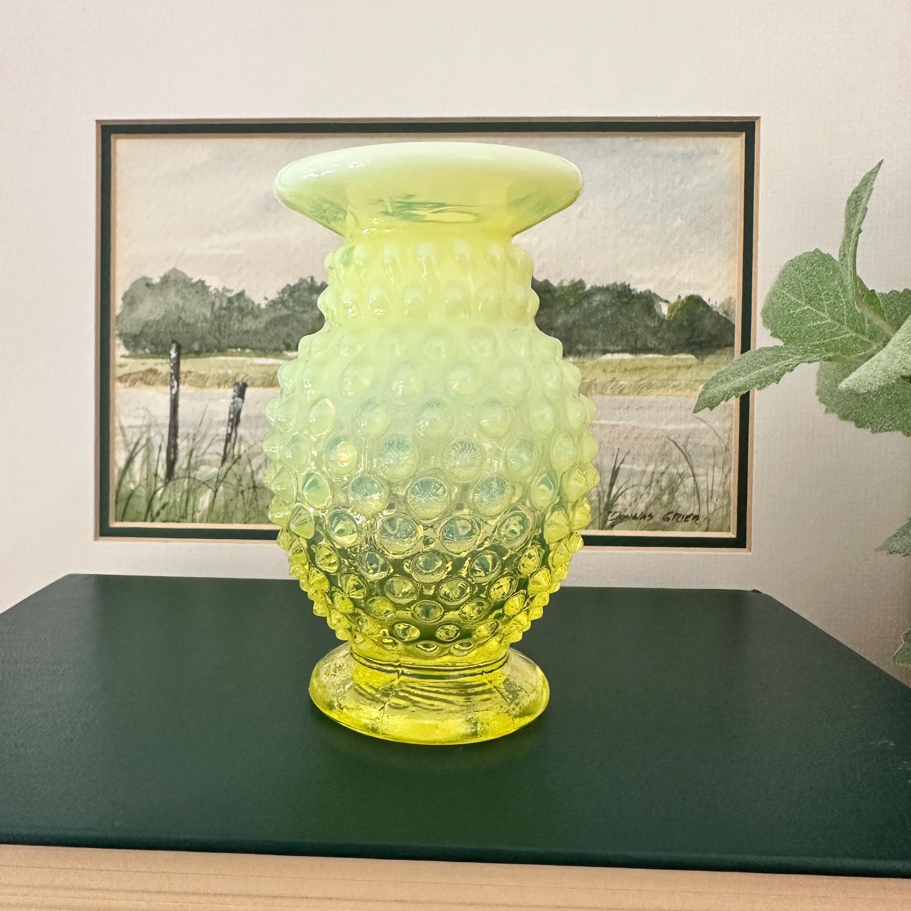 Fenton Vaseline Hobnail Vase - Etsy