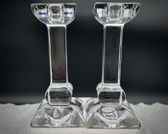 Vintage Villeroy & Boch Siena Crystal Candleholders: Tall Taper Pair